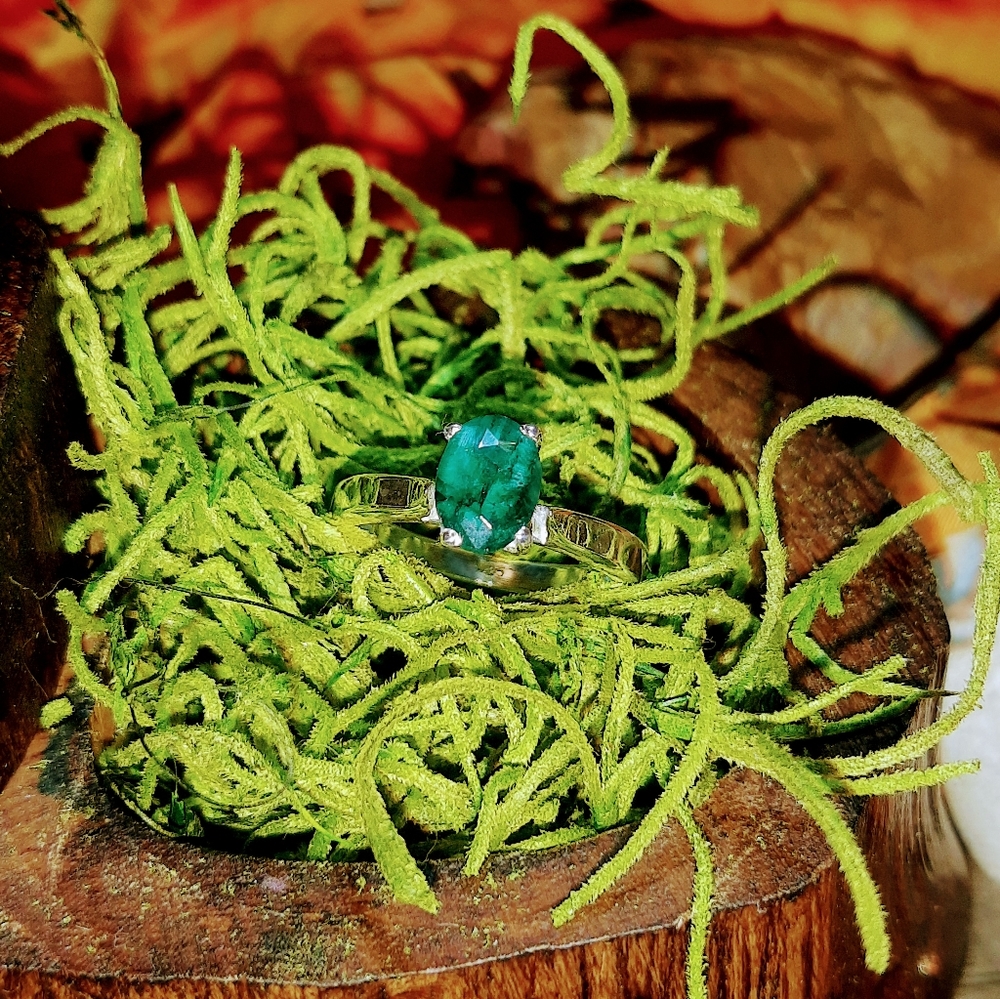 Sterling Silver & Enhanced Emerald Ring